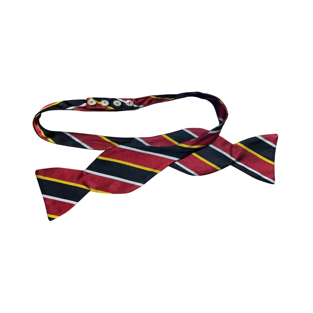 Neiman Marcus Mens Burgundy Navy Yellow Repp Stripe Self-Tie Bow Tie Adjustable - Picture 3 of 3